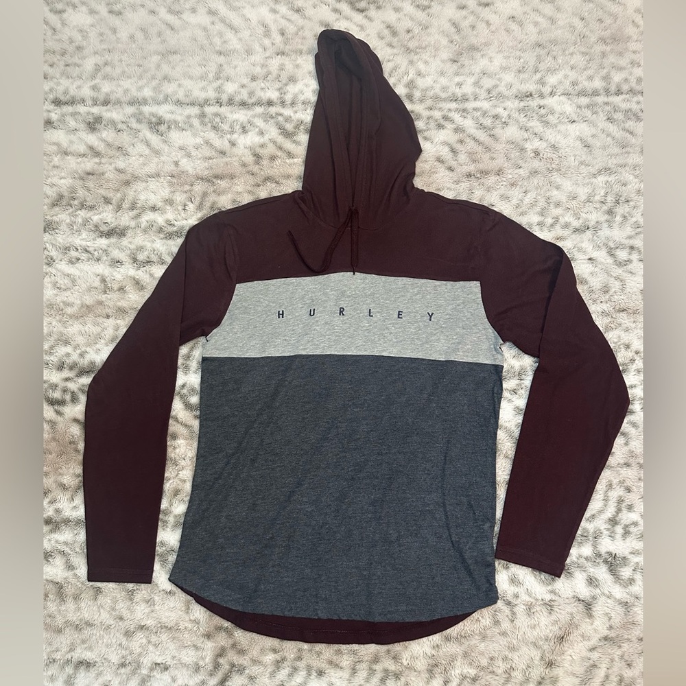 Hurley Hoodie M Men’s Lightweight Pullover Logo Gray/Plum color